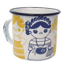 Load image into Gallery viewer, Coffee Enamel Mug Mexican Women with Flowers - ByMexico
