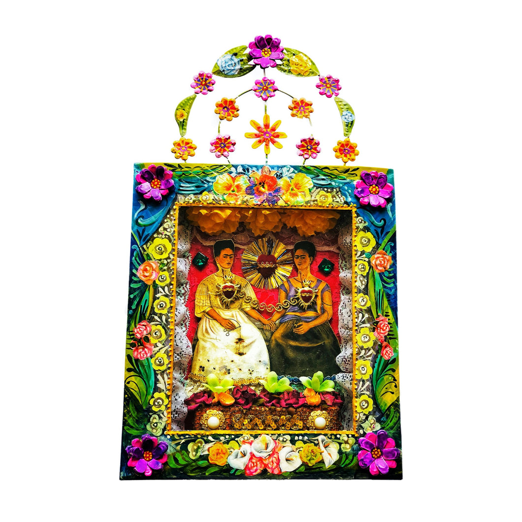 The Two Fridas Altar Hanging Box 50cm ' - Handcrafted Mexican Folk Art