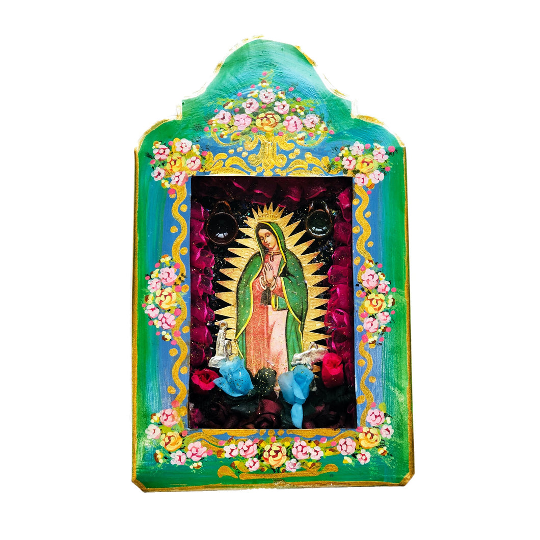 Our Lady of Guadalupe Green Shrine 26cm - Mexican Folk Art