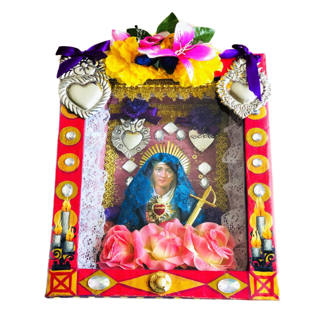 Our Lady of Sorrows Shrine H34cm - Mexican Handmade Art