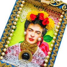 Load image into Gallery viewer, Frida Wooden Shrine 23cm Blue - Mexican Folk Art
