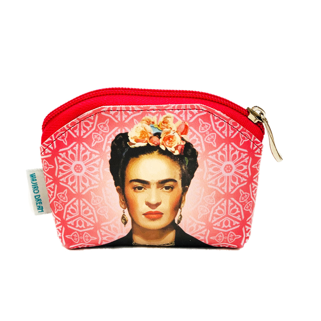 Mexican Frida Coin Purse with Flowers - By Wajiro Dream MexiPop Art Design