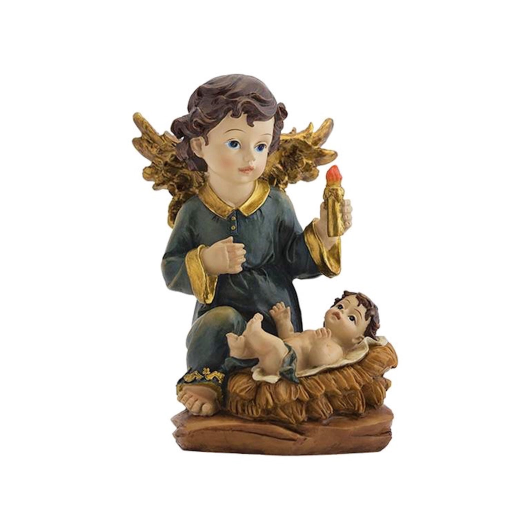 Blue Guardian Angel with Baby Jesus Figurine Resin 13cm