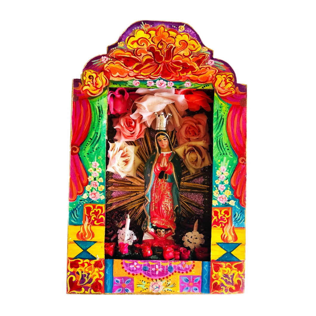 Our Lady of Guadalupe Kitsch Altar 38cm - Handcrafted Mexican Folk Art