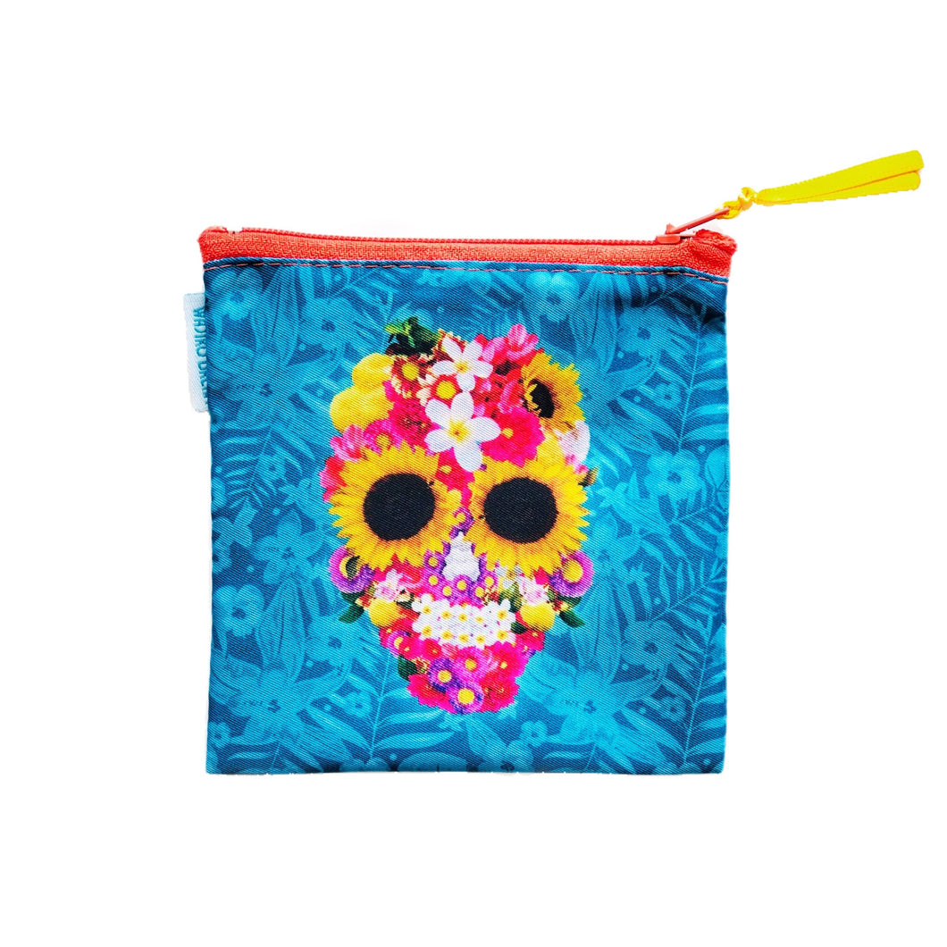 Mexican Skull with Flowers Coin Purse - By Wajiro Dream MexiPop Art Design