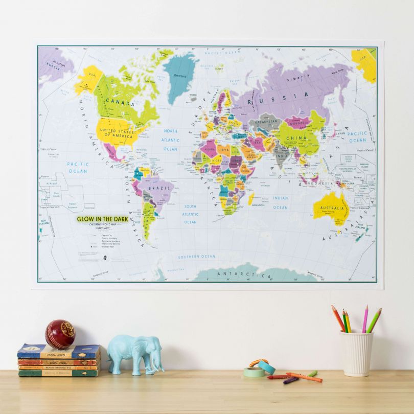 Glow in the Dark Children's World Map 84.1cm (w) x 59.4 (h)