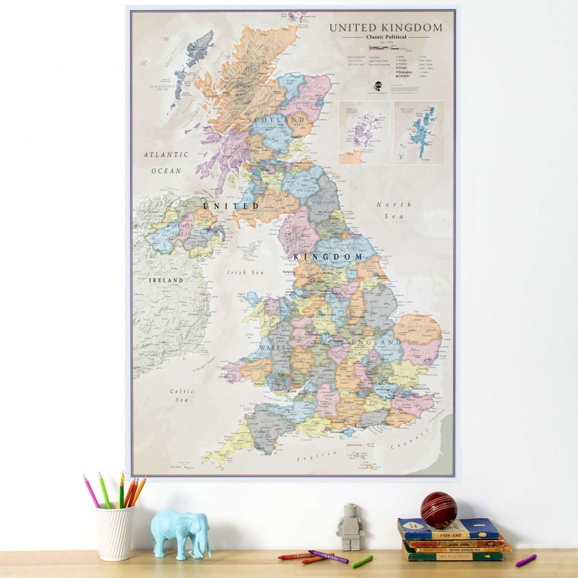 UK Classic Wall Map Medium Size 59 x 84 cm Front Sheet Lamination HomeDecor