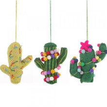 Load image into Gallery viewer, Set of 3 Fair Trade &amp; Eco Friendly Totem Pole Cactus Novelty Hanging Decoration -Needle Felted- Christmas
